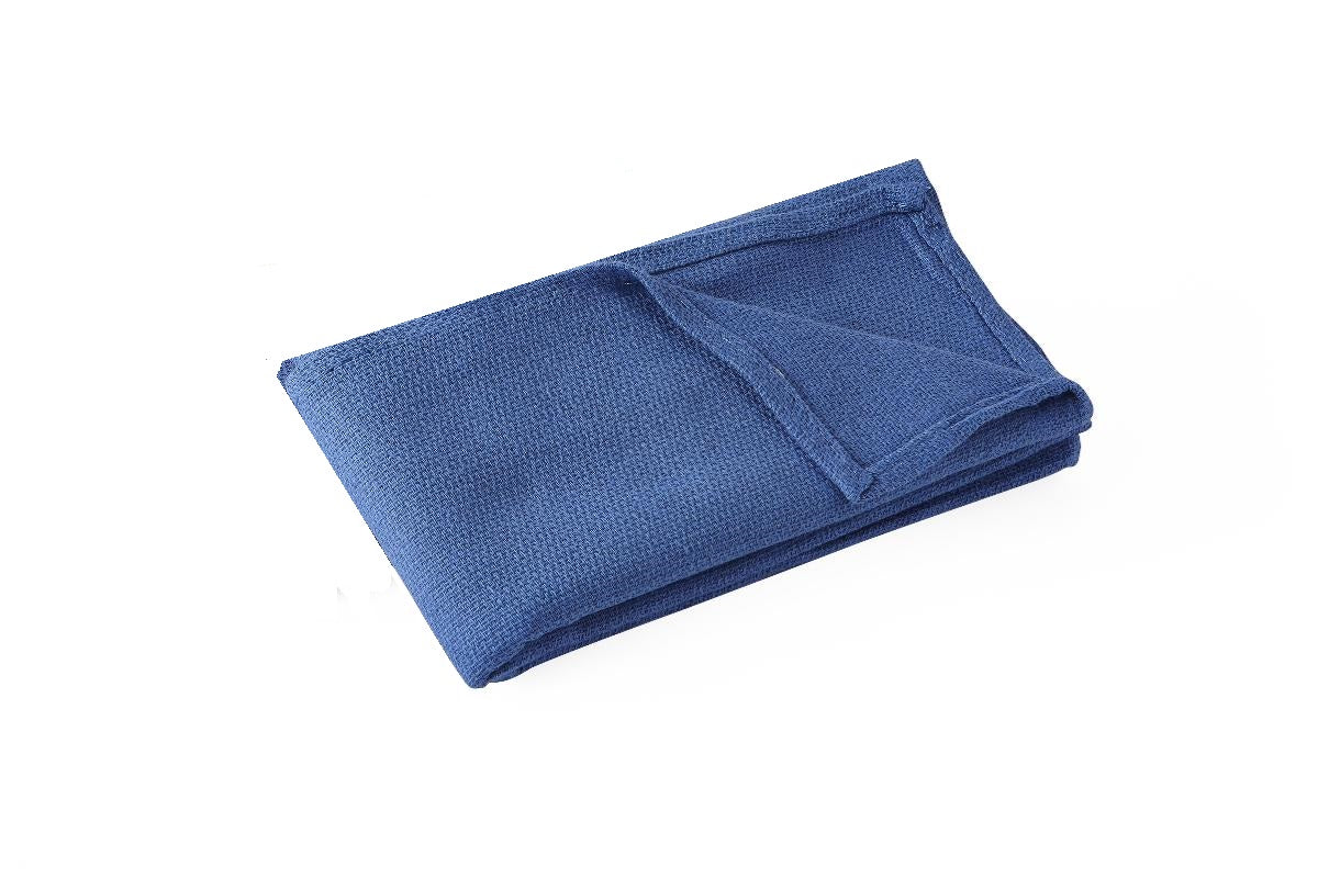 folded blue huck towel